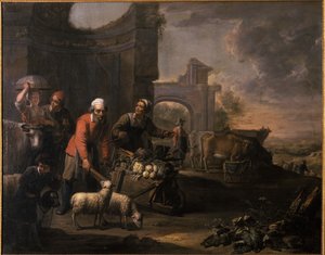 Un homme avec une charrette pleine de légumes - Willem van the Elder Herp